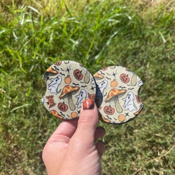 Ghost & Mushroom Halloween Car Coaster Set | Halloween Car Accessories - Picture 1 of 10